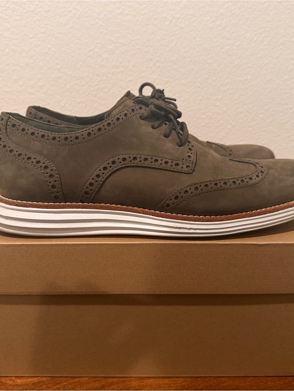 Cole Haan NYC Lunargrand Wing Tip Suede Wingtip Oxford Green US 8 M C11512